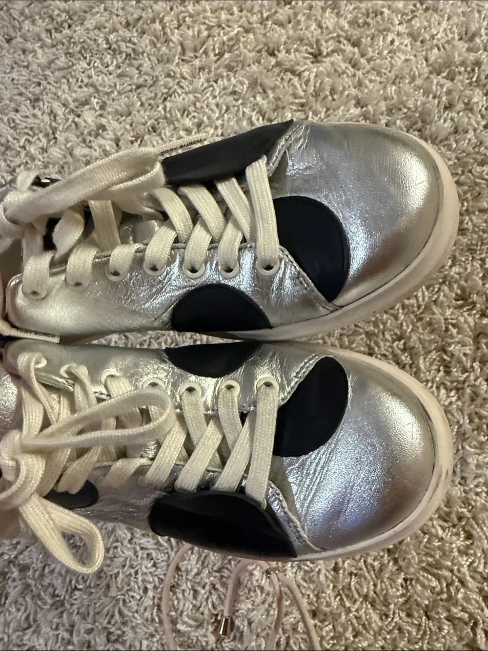 Tory Burch Silver Leather Sneakers with Black Accents 7
